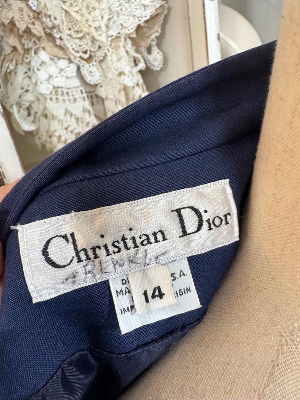 Dior Vintage 80s-90s Navy Single-Button Open Front Blazer - Picture 2 of 8